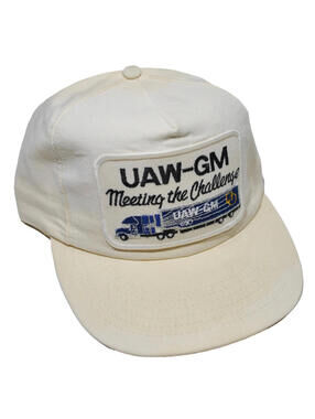 Vintage UAW General Motors Truck Faded White 90s Strap Hat